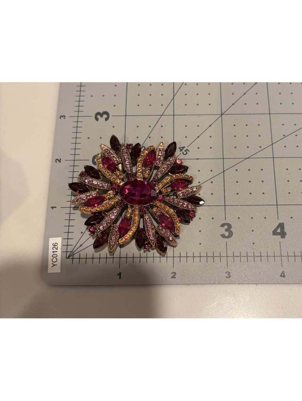 Purple Rhinestone Flower Brooch Pin - Picture 2 of 5